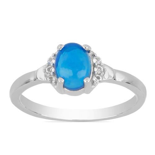 BUY STERLING SILVER NATURAL BLUE ETHIOPIAN OPAL GEMSTONE CLASSIC RING